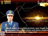 Kepala Bagian Umum Kemenkumham Jawa Tengah Raih Penghargaan Karya Dhika Madya pada Malam Anugerah Kemenkumham HDKD Ke-77 Tahun 2022