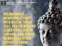 60 Narapidana di Jawa Tengah Peroleh Remisi Khusus Waisak, 1 Diantaranya Bebas